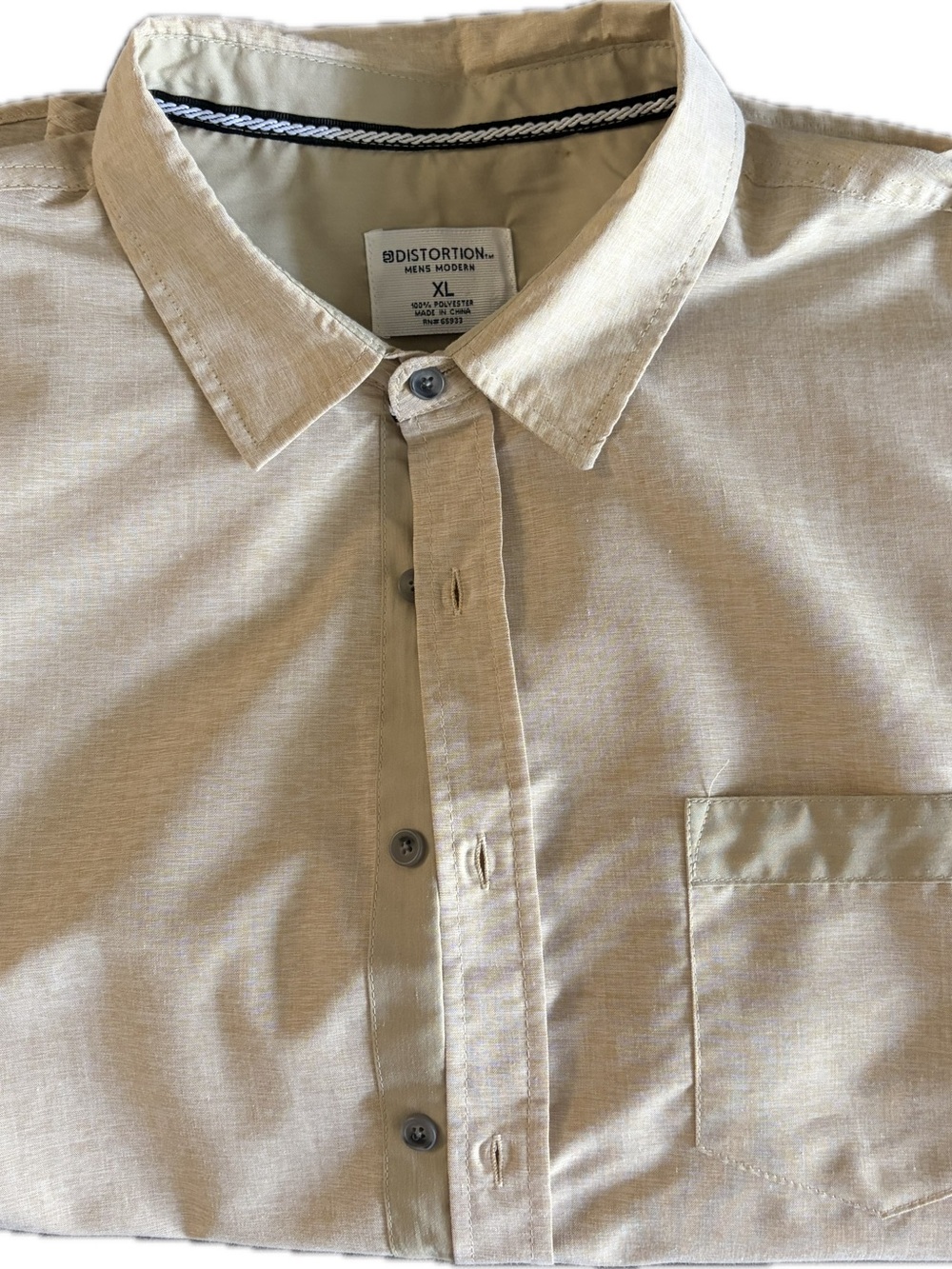 Distortion Men's Casual Beige Button-Down Shirt